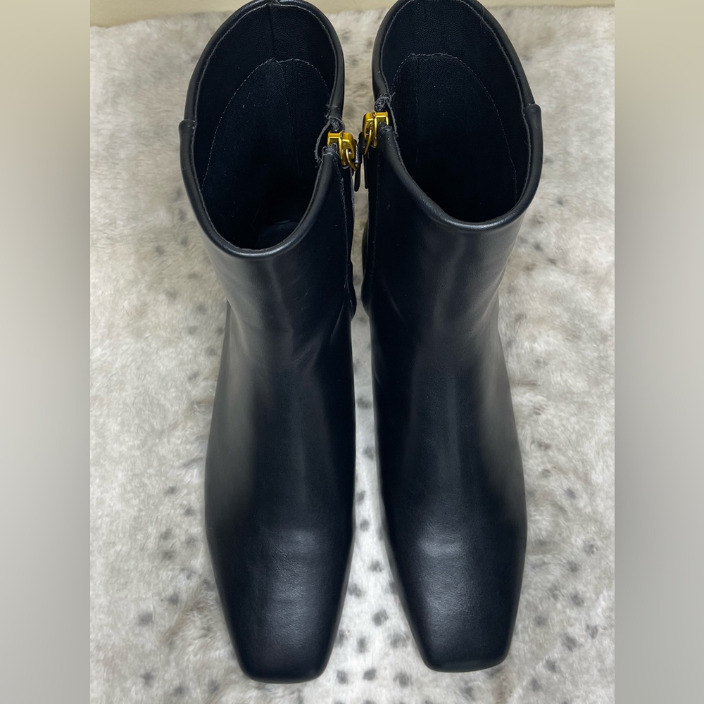 Black Ankle Booties with Gold Zipper